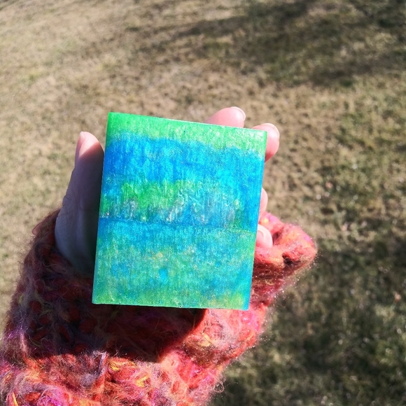 Green Blue Pen Holder Resin Art Work Home Cube Handmade Organizer Gift wfh - Picture 5 of 11